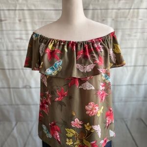 Anthropologie Maeve Floral Green Top XS